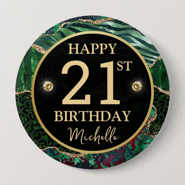 Green Gold Safari Agate Birthday Badge (Front)
