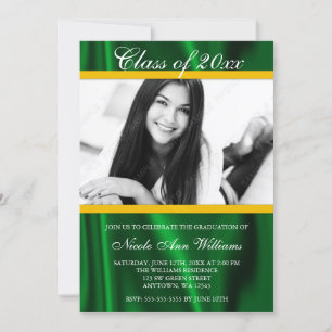 Green Gold Satin Photo Graduation Announcement