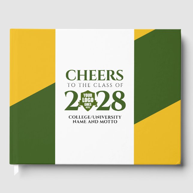 Green Gold School College University Graduation  Guest Book (Front)
