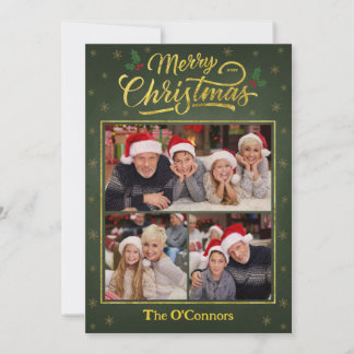 Green & Gold Script Merry Christmas Collage Card