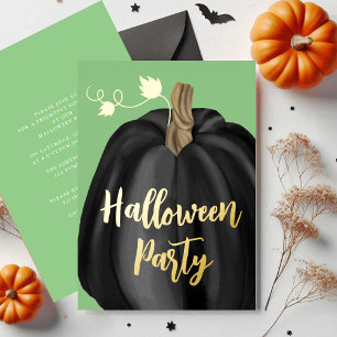 Green Gold Script Pumpkin Halloween Party Foil
