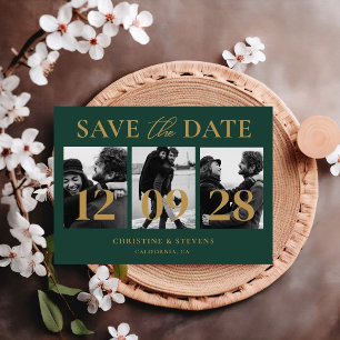 Green Gold Script Wedding Save The Date Photo Postcard