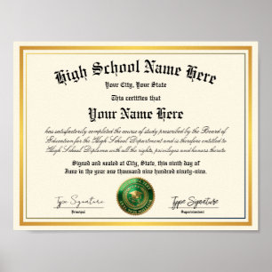 Green-Gold seal High School Diploma, homeschool Poster