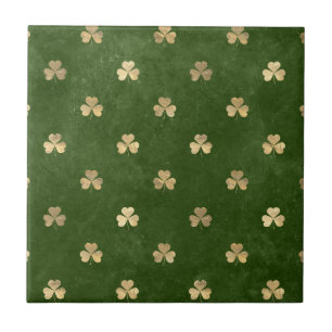 Green & Gold Shamrock Pattern Irish Ceramic Tiles