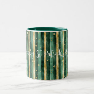 Green Gold Shamrock St. Patrick's Day Stripes Two-Tone Coffee Mug