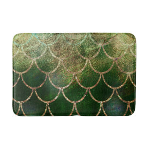 Green & Gold Shimmer Mermaid Fish Scales Bath Mat
