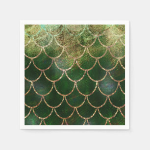 Green & Gold Shimmer Mermaid Fish Scales Napkin