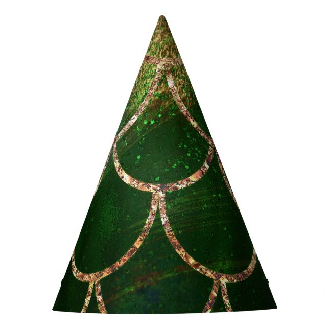 Green & Gold Shimmer Mermaid Fish Scales Party Hat (Front)