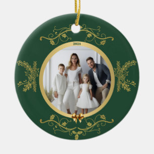 Green-Gold Shimmering Seasons Christmas Ceramic  Ornament