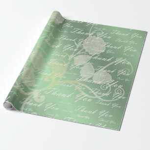 green,gold, silver, thank + you, flowers, floral, wrapping paper
