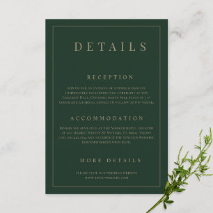 Green & Gold Simple Formal Wedding Details  Enclosure Card