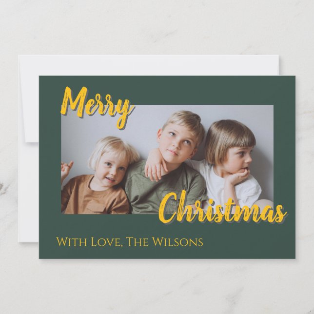 Green Gold Simple Photo Holiday Card (Front)