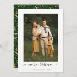 Green Gold Simple Script Merry Christmas Photo Hol Holiday Card