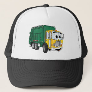 Green Gold Smiling Garbage Truck Cartoon Trucker Hat