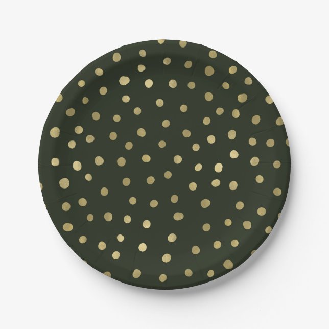 Green & Gold Snow Holiday Party Paper Plate (Front)