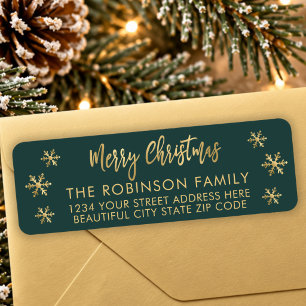 Green Gold Snowflake Christmas Return Address Label