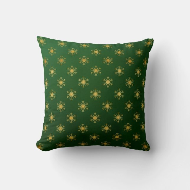Green & Gold Snowflake Cushion (Front)
