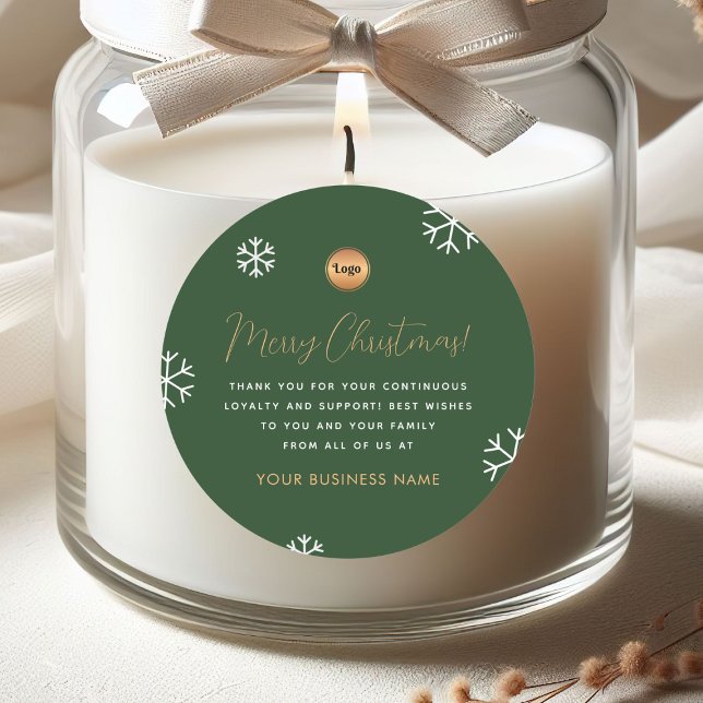 Green Gold Snowflake Custom Company Logo Christmas Classic Round Sticker (Creator Uploaded)