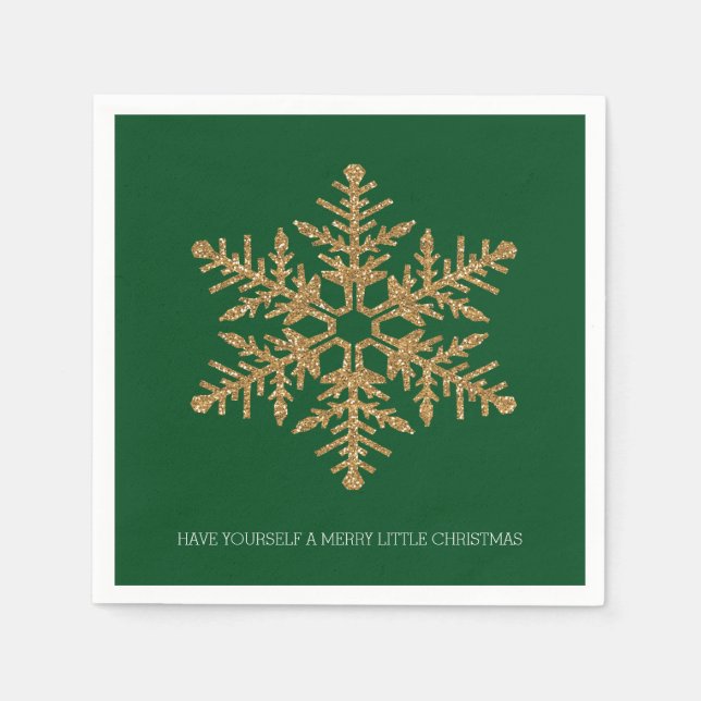 Green Gold Snowflake Napkin (Front)