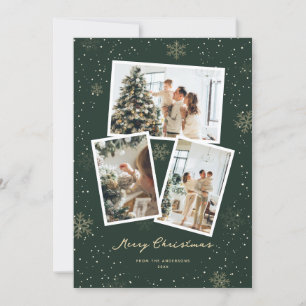 Green Gold Snowflake Photo Merry Christmas Card