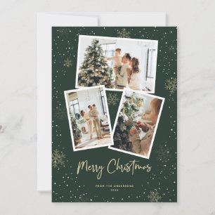 Green Gold Snowflake Photo Merry Christmas Cards