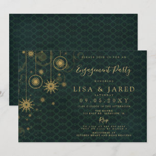 Green Gold Snowflakes Winter Engagement Party Invitation