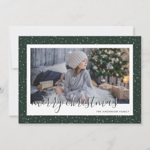Green Gold Snowy Photo Merry Christmas Cards