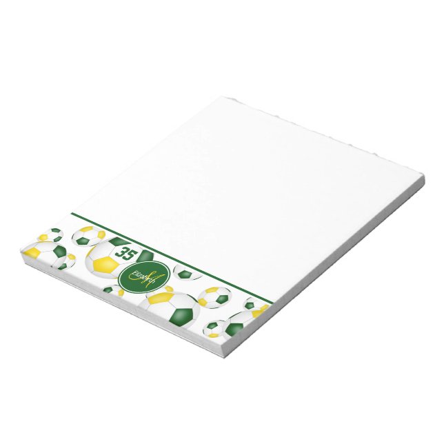 green gold soccer balls accent athlete gifts notepad (Rotated)
