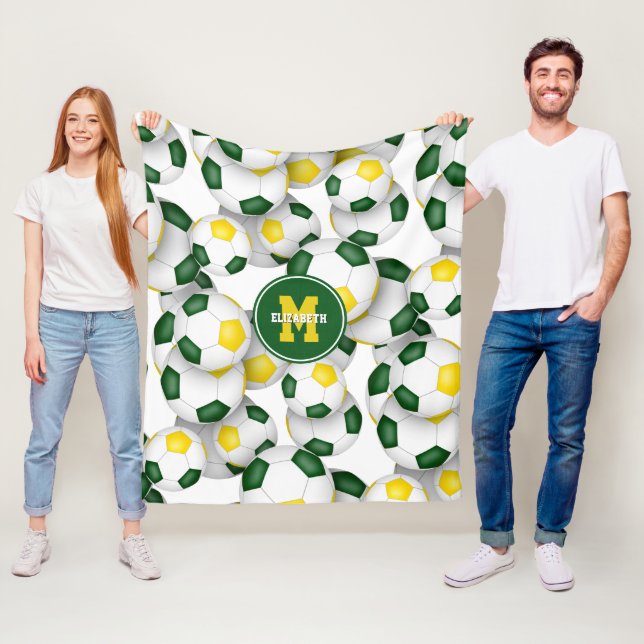 green gold soccer balls girls boys sports room fleece blanket (In Situ)