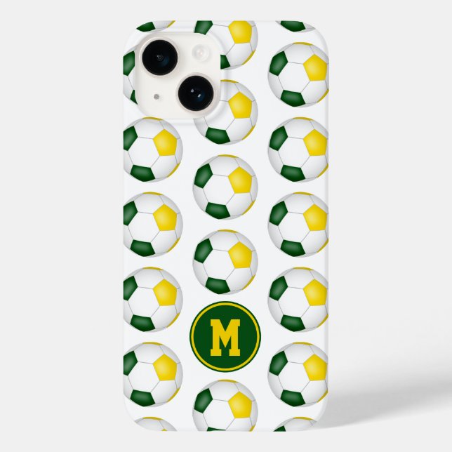 green gold soccer balls pattern monogrammed Case-Mate iPhone case (Back)