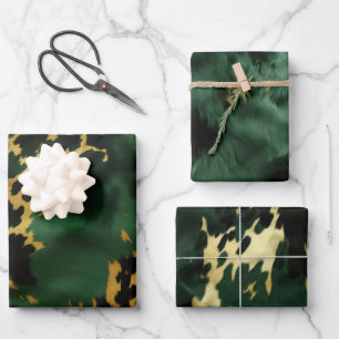 Green Gold Southwest Cowboy Cowgirl Cowhide Wrapping Paper Sheet