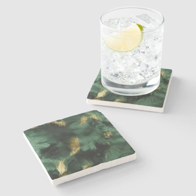 Green Gold Southwest Cowhide Stone Coaster (Side)