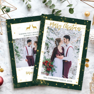 Green Gold Sparkle Merry Christmas 2 Photo Holiday Card