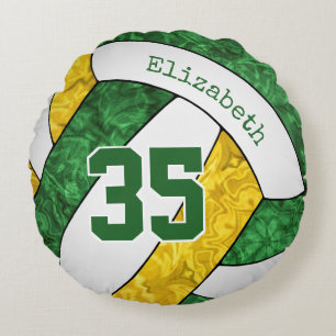 green gold sports team colors girls volleyball round cushion