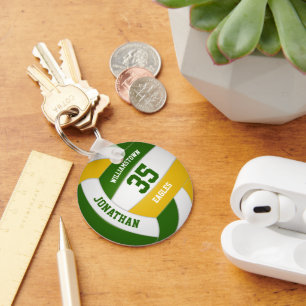 green gold sports team colours boy girl volleyball key ring