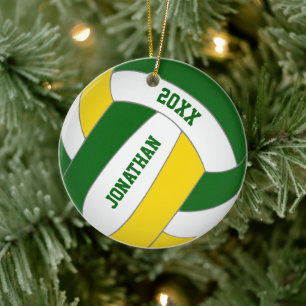 green gold sports team colours boys volleyball ceramic ornament