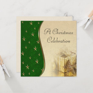 Green Gold Star Christmas Celebration Invitation