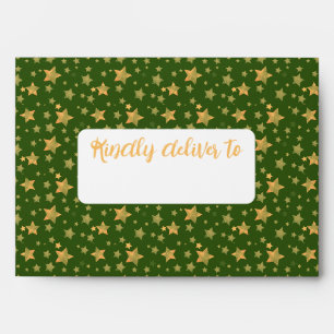 Green Gold Star Elegant Merry Christmas Envelope