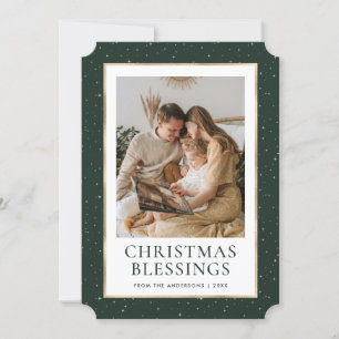Green Gold Stars Christmas Blessings Photo Holiday Card