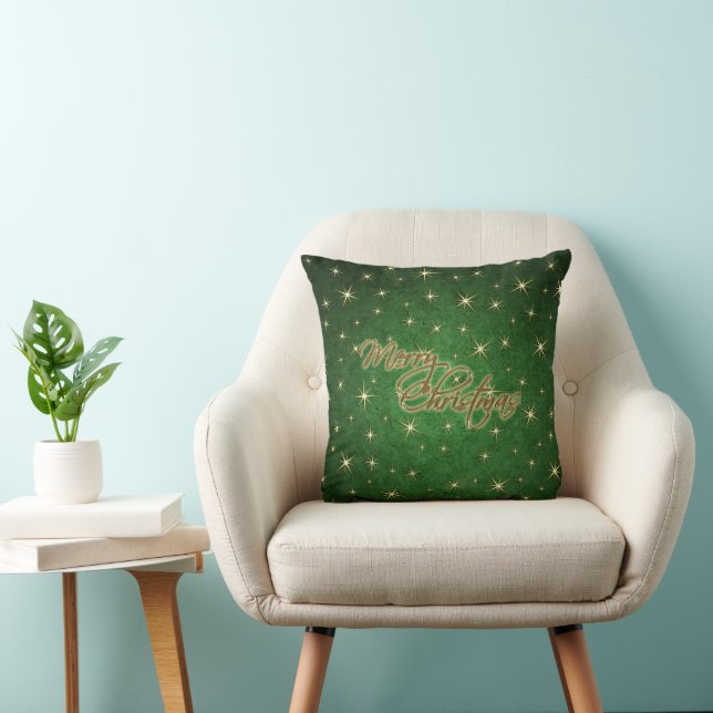 Green Gold Stars Christmas Pillow (Chair)