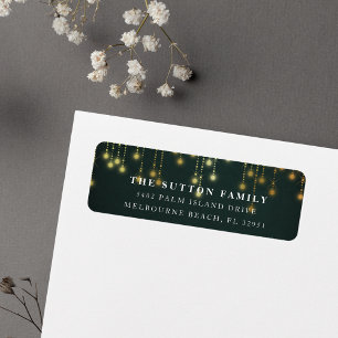 Green & Gold String Lights Return Address Label