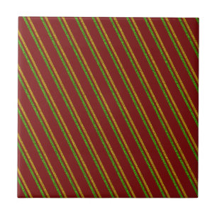 Green & Gold Stripes Glitter Ceramic Tile