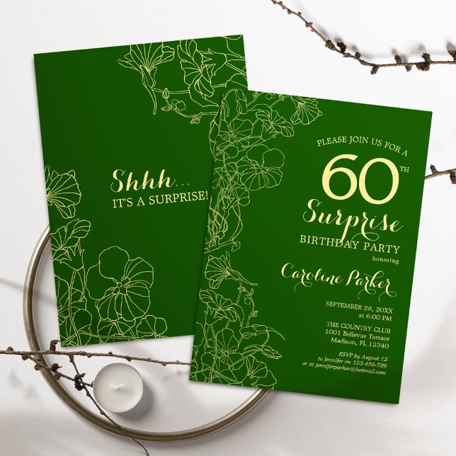 Green Gold Surprise 60th Birthday Party Invitation (Creator Uploaded)