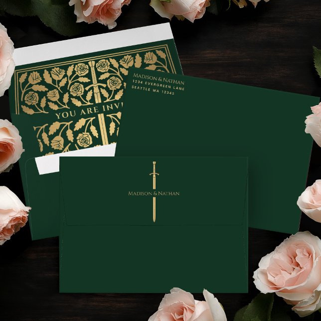 Green Gold Sword Royal Fantasy Wedding Envelope (Creator Uploaded)