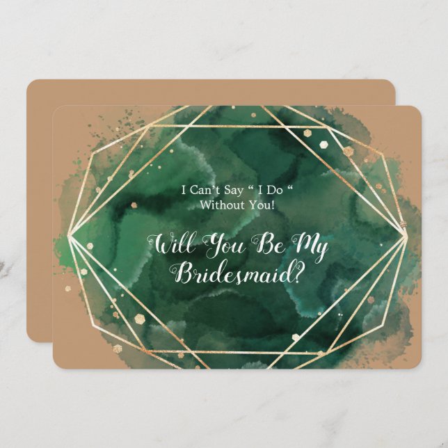 Green Gold Tan Will You Be My Bridesmaid invite (Front/Back)