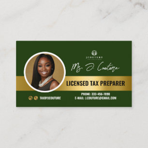 Green & Gold Tax Preparer Accounting Business Card