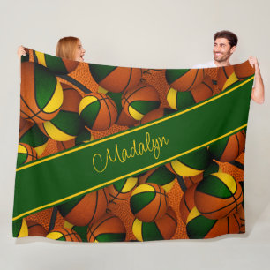 green gold team colors girls basketball fleece blanket