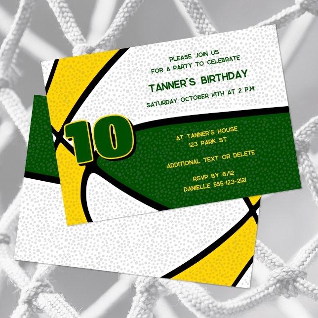 green gold team colours basketball birthday invitation (Creator Uploaded)