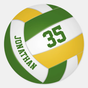 green gold team colours boys girls volleyball classic round sticker