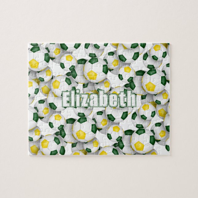 green gold team colours girls boys soccer jigsaw puzzle (Horizontal)